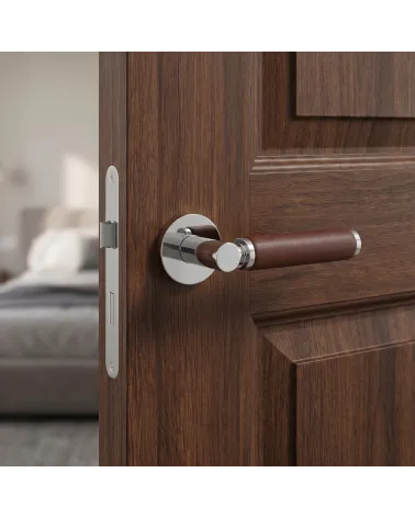 TUPAI 4200/201 round polished chrome and dark leather door handle - Millapoignees