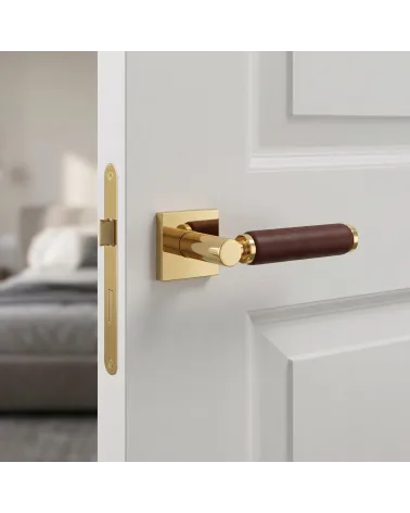 Premium Polished Gold and Dark Leather Door Handle TUPAI 4200/201 Square - Millapoignees