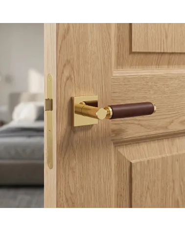 Premium Polished Gold and Dark Leather Door Handle TUPAI 4200/201 Square - Millapoignees