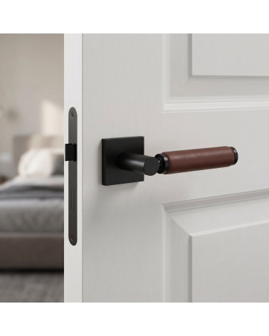 Premium Black Dark Leather Door Handle TUPAI 4200/201 Square - MillaHandles