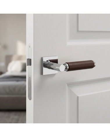 High-end dark leather door handle TUPAI 4200/201 square - MillaPoignées