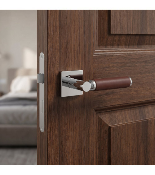Contemporary dark leather door handle TUPAI 4200/201 square - designer handle