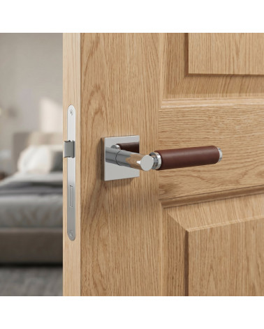 High-end dark leather door handle TUPAI 4200/201 square - MillaPoignées