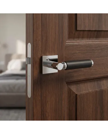 TUPAI 4200/202 square premium polished chrome and black leather door handle - Millapoignees