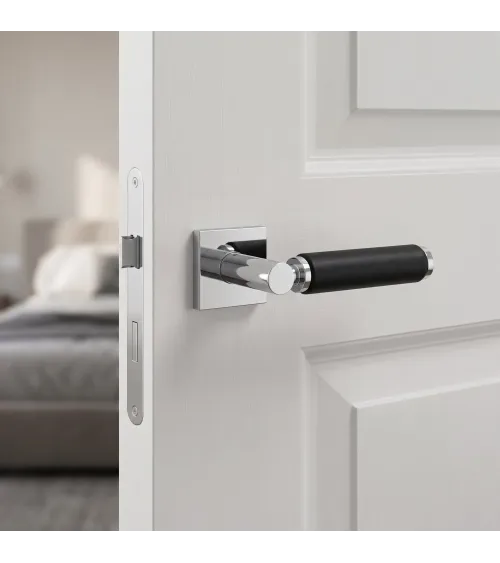 TUPAI 4200/202 square brass and leather door handle - designer handle