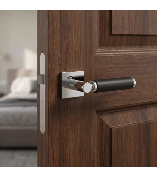 TUPAI 4200/202 square brass and leather door handle - designer handle