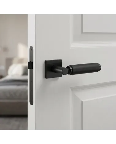 Premium black and black leather door handle TUPAI 4200/202 square - MillaHandles