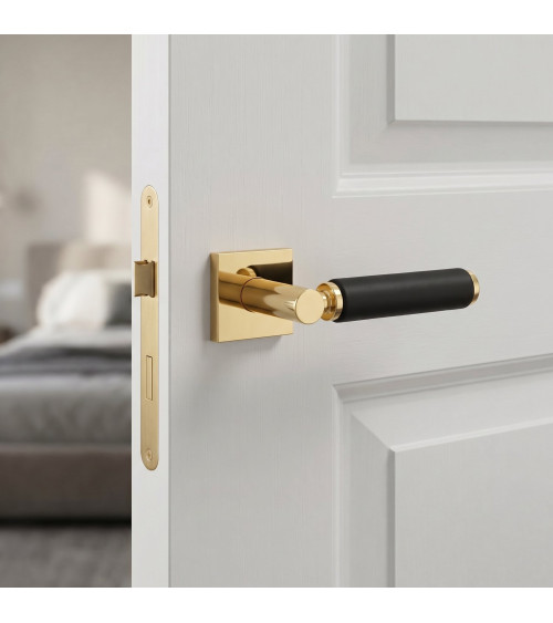 TUPAI 4200/202 square contemporary door handle with leather - designer handle