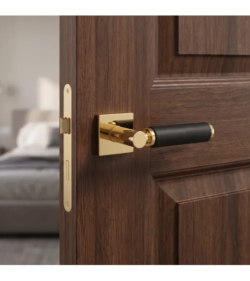 TUPAI 4200/202 square contemporary door handle with leather - designer handle