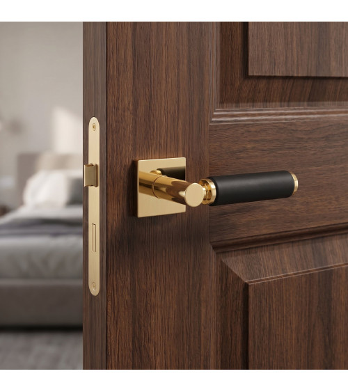 TUPAI 4200/202 square contemporary door handle with leather - designer handle