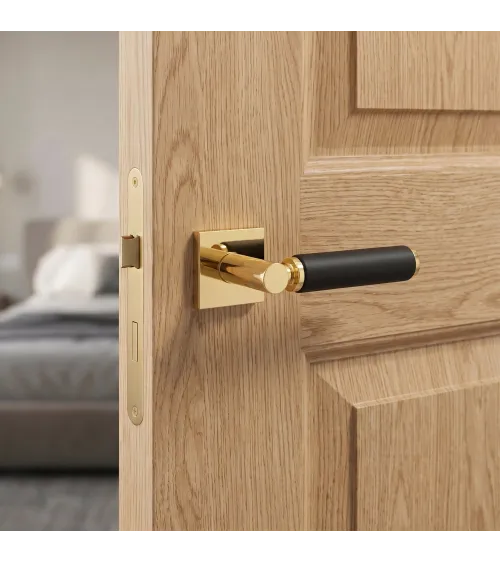 TUPAI 4200/202 square contemporary door handle with leather - designer handle