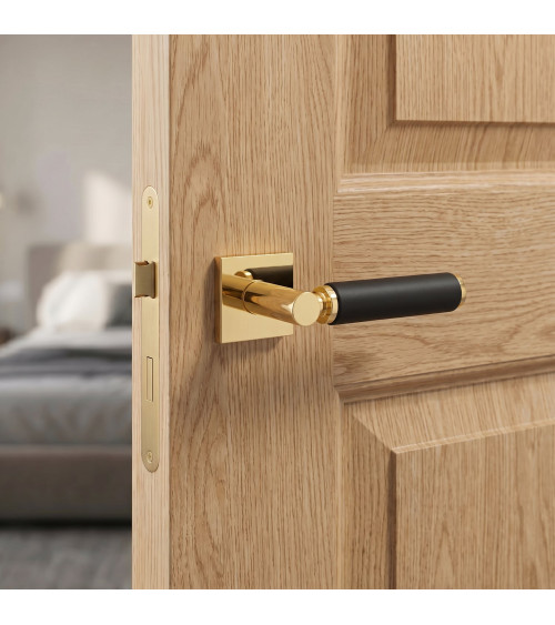 TUPAI 4200/202 square contemporary door handle with leather - designer handle