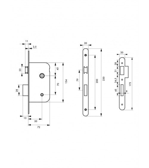 Thirard white mortice lock NF white steel faceplate, 50mm spindle, 70mm centres, for WC or bathroom - designer handle