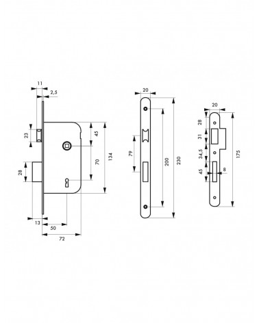 Thirard black mortice lock NF black steel faceplate, 50mm spindle, 70mm centres, for bedroom - designer handle