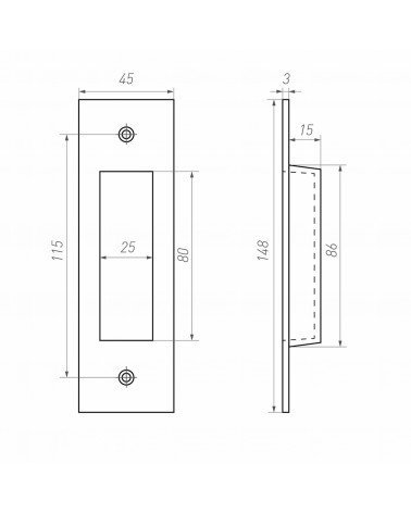 Sliding door handle in bronze Dauby Pure with dimensions