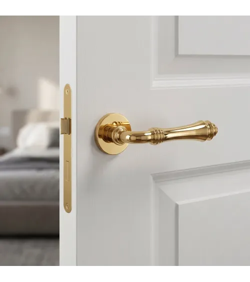 Polished gold door handle CAMELIA design handle