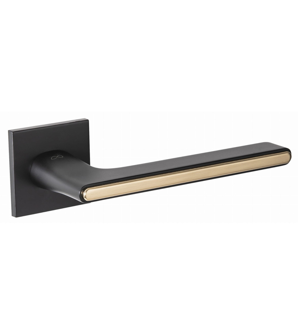 Black and Gold Two-Tone Door Handle on a square plate - Ferrara model - designer handle