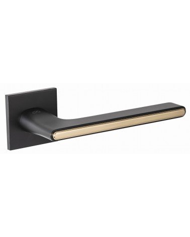 Black and Gold Two-Tone Door Handle on a square plate - Ferrara model - designer handle