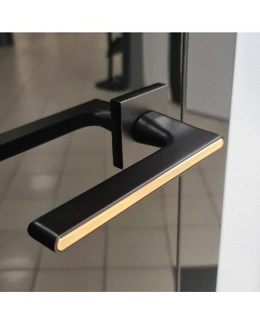 Black and Gold Two-Tone Door Handle on a square plate - Ferrara model - designer handle