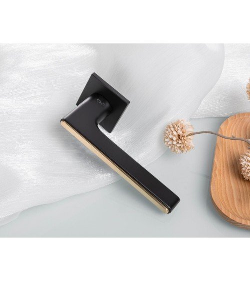 Black and Gold Two-Tone Door Handle on a square plate - Ferrara model - designer handle