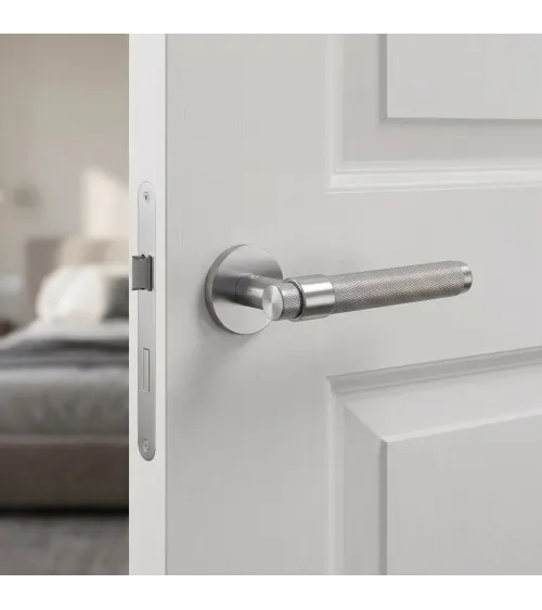 Satin Chrome Door Handle Line GHOST Round - designer handle