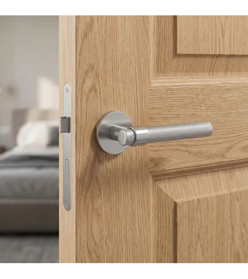 Satin Chrome Door Handle Line GHOST Round - designer handle