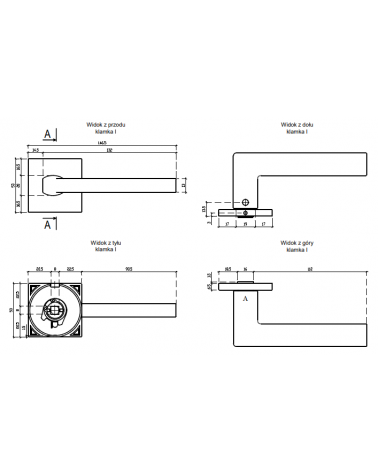 EURA door handle with dimensions