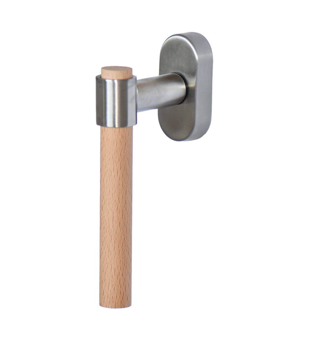 IRATY window handle in beech wood and brushed metal — Stainless steel