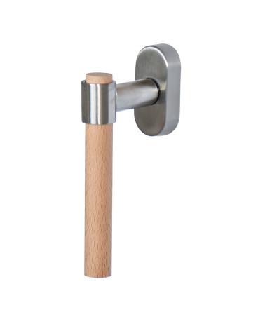 IRATY window handle in beech wood and brushed metal — Stainless steel
