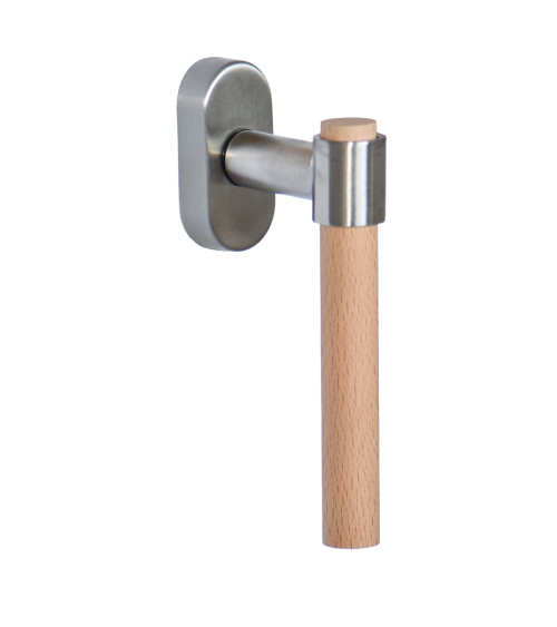 IRATY window handle in beech wood and brushed metal — Stainless steel