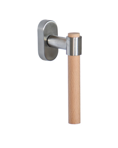 IRATY window handle in beech wood and brushed metal — Stainless steel
