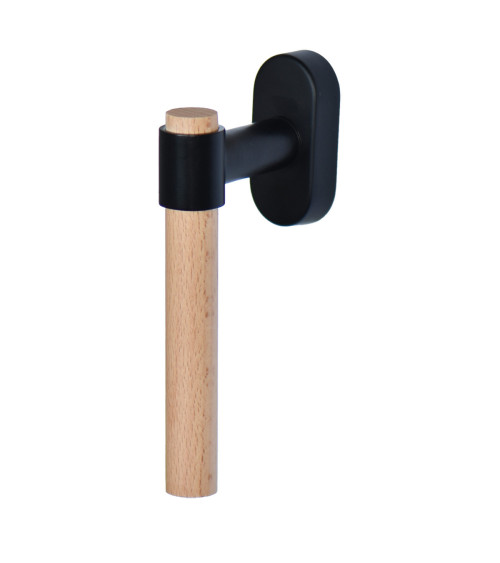 IRATY window handle in beech wood and brushed metal — Matt black