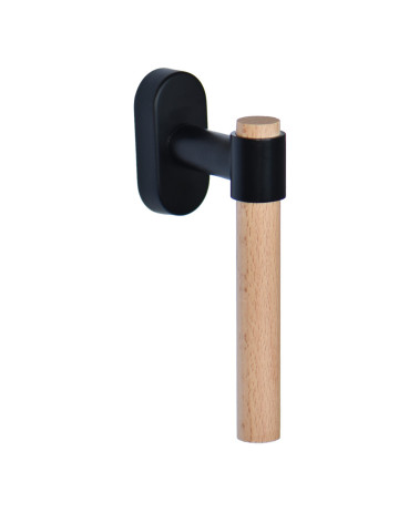 IRATY window handle in beech wood and brushed metal — Matt black