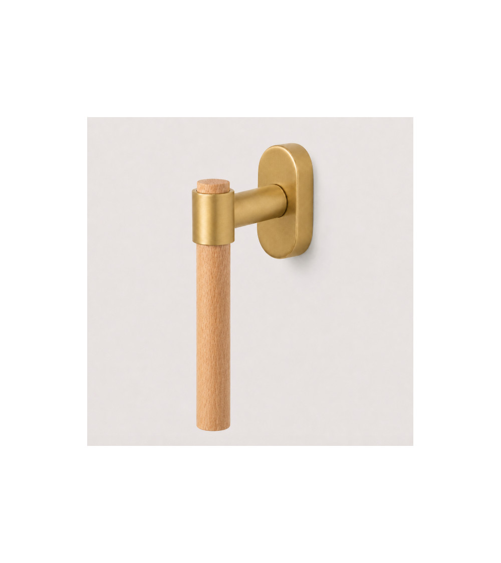 IRATY window handle in beech wood and satin gold
