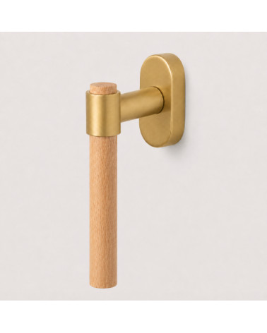 IRATY window handle in beech wood and satin gold