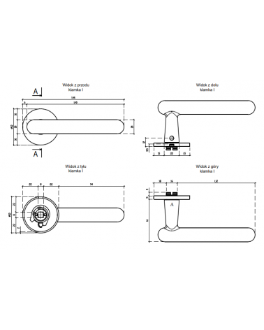 ASTERIA door handle with dimensions