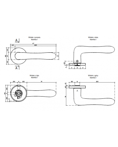 CYNIA door handle with dimensions