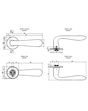 GARDENIA door handle with dimensions