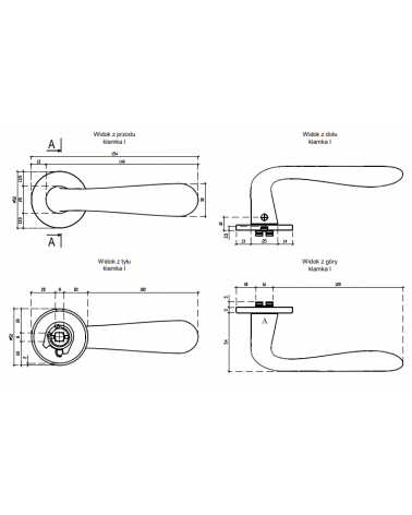 GARDENIA door handle with dimensions