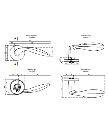 Retro GERBERA door handle with dimensions
