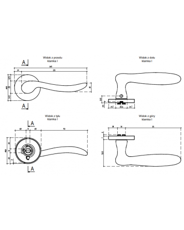 NERINA door handle with dimensions