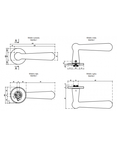 Retro ROSEMARY door handle with dimensions