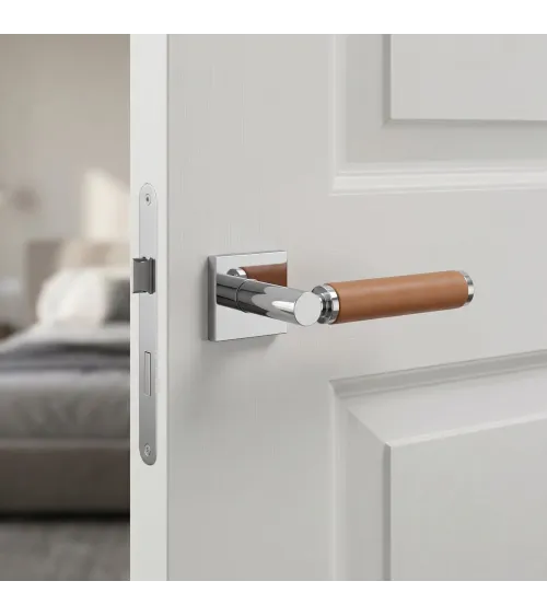 Polished chrome light leather door handle TUPAI 4200/200 square - design handle