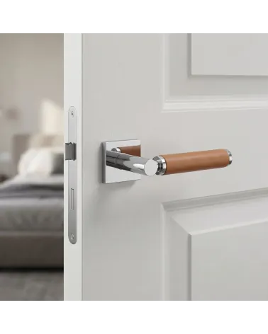 Square Polished Chrome Leather Door Handle | Luxury and Shine