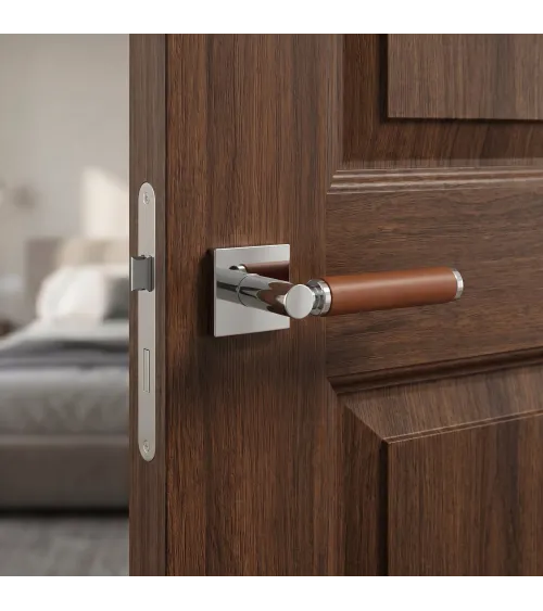 Polished chrome light leather door handle TUPAI 4200/200 square - design handle