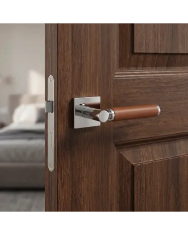 Square Polished Chrome Leather Door Handle | Luxury and Shine