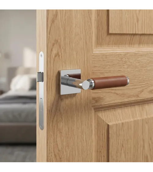 Polished chrome light leather door handle TUPAI 4200/200 square - design handle