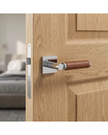 Square Polished Chrome Leather Door Handle | Luxury and Shine