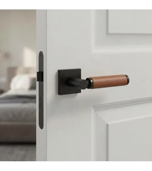 Brass and light leather door handle TUPAI 4200/200 square - design handle