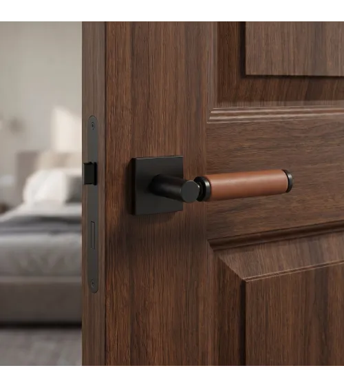 Brass and light leather door handle TUPAI 4200/200 square - design handle